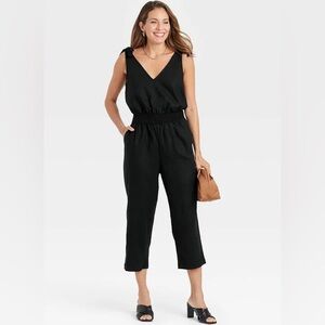 A New Day Black Linen Crop Wide Leg Jumpsuit NWT